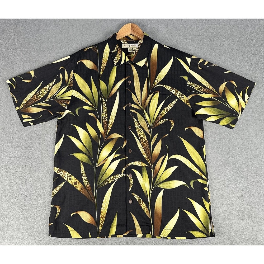 Tommy Bahama Shirt Medium Black Silk Bamboo Floral Tropical Camp Hawaiian - Picture 2 of 6